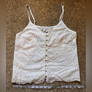 Japna White Eyelet Cotton Button-Front Tank Top